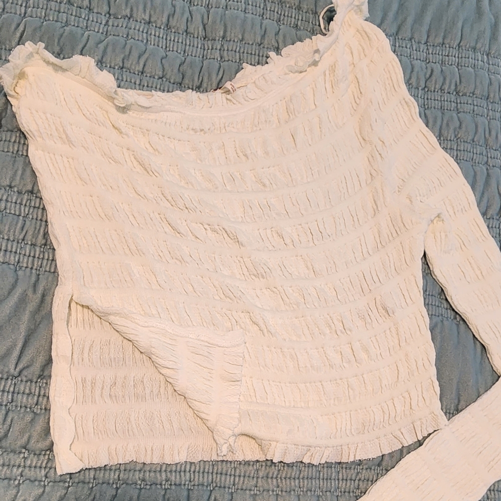 Free People White One Shoulder Long Sleeve Top Size Medium NWOT - Picture 2 of 5